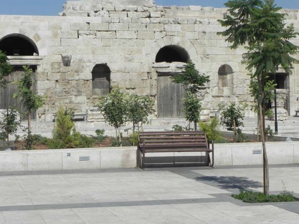 A side entrance bench at the amphitheater roman theater downtown Amman 