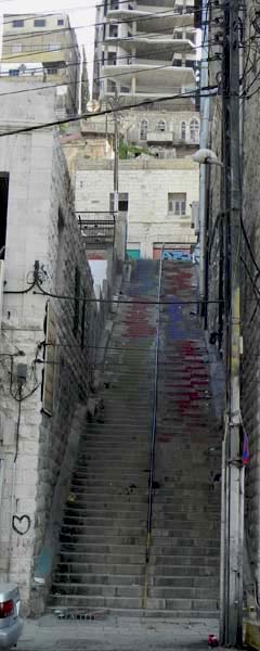 Long colored retro staircase in al balad Amman downtown 