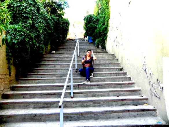 Blogger Razan Masri on a staircase in albalad Amman 