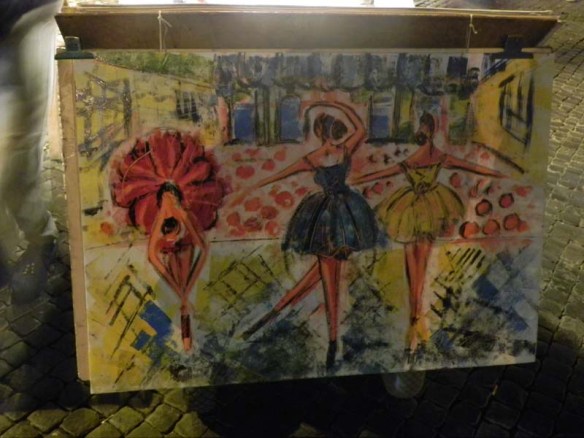 A beautiful painting of  woman playing ballet in three different colors rome italy 