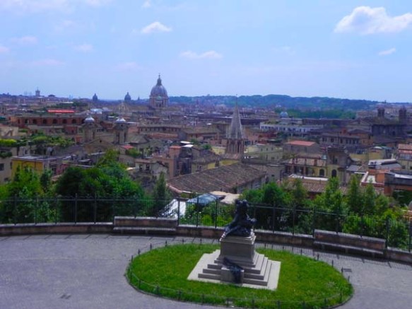 High overview of Rome from Villa Borghese gardens and park