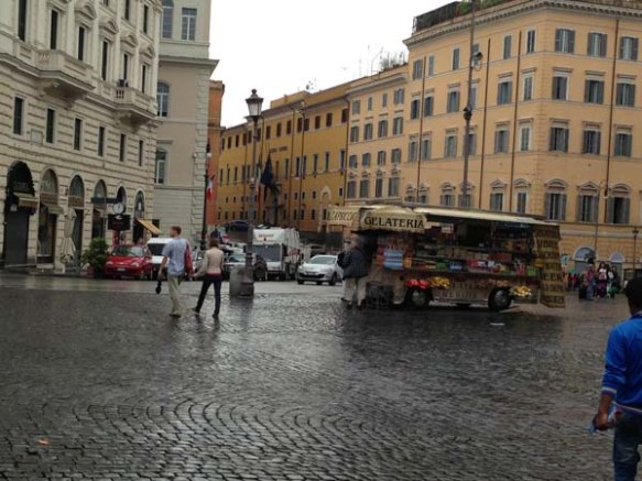 Wet street after a rainy day in Rome