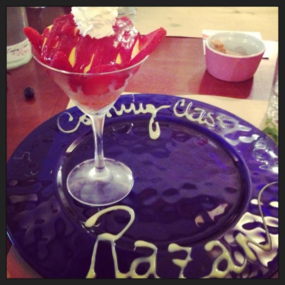 Final dish of the strawberry tiramisu with chef andrea cooking class Rome