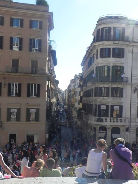 Looking at the Via condotti street from Piazza di spagna steps