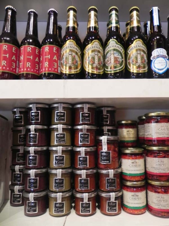beers and jars of italian products at the baguetteria del fico