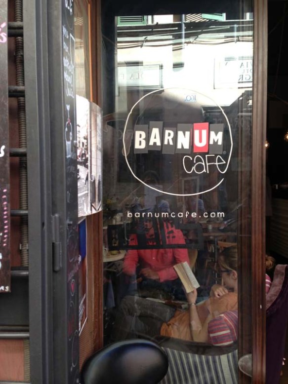 Barmum cafe sign on the entrance door 