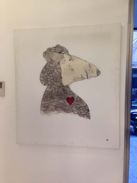 a painting a drawing of a cute dog with a red heart