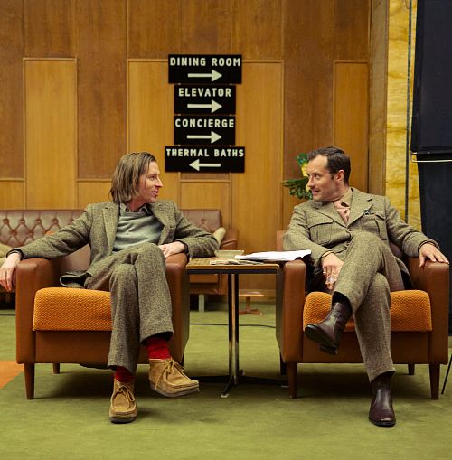 Grand Budapest Hotel scene director Wes Anderson left and Jude Law right