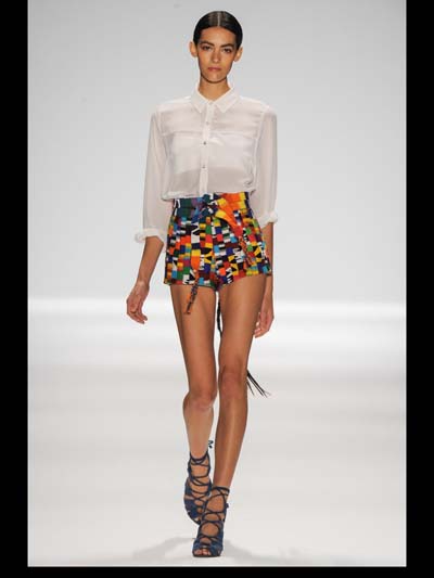 multi color skirt and white top