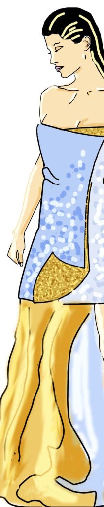 Digital Designing gold and blue evening dress