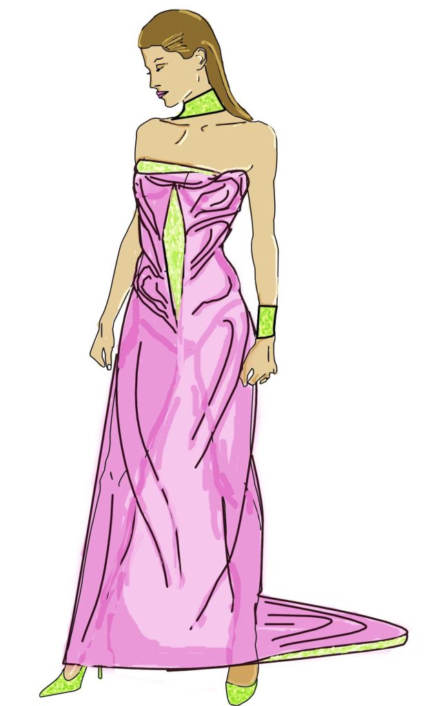 Digital Designing pink and lime evening dress