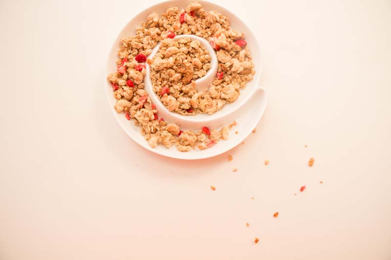 crunchy oats and raspberry with milk