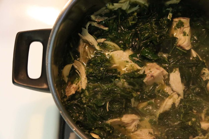 Making Molokhiah middle-eastern dish