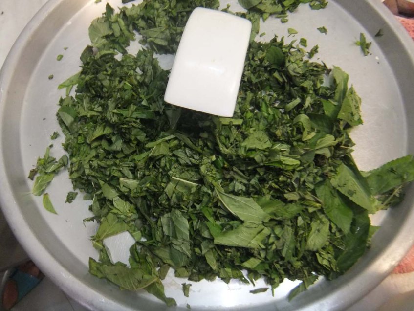 A Middle-Eastern Arabian dish Mulukhiah Mloukhieh green leaves vegetables with rice