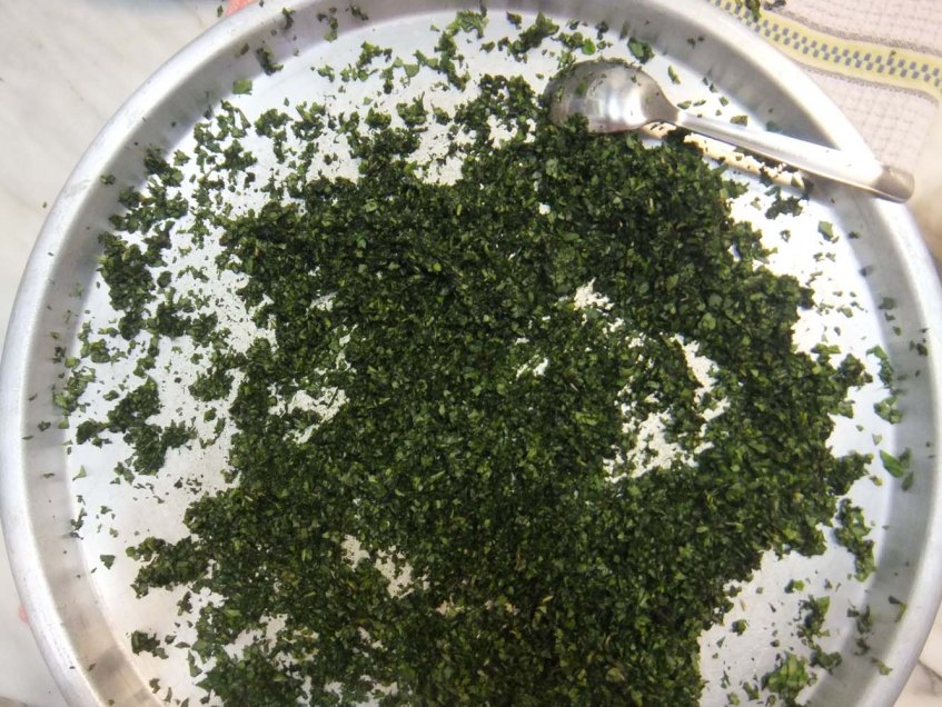 Making Molokhiah middle-eastern dish