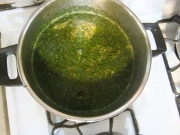 Making Molokhiah middle-eastern dish