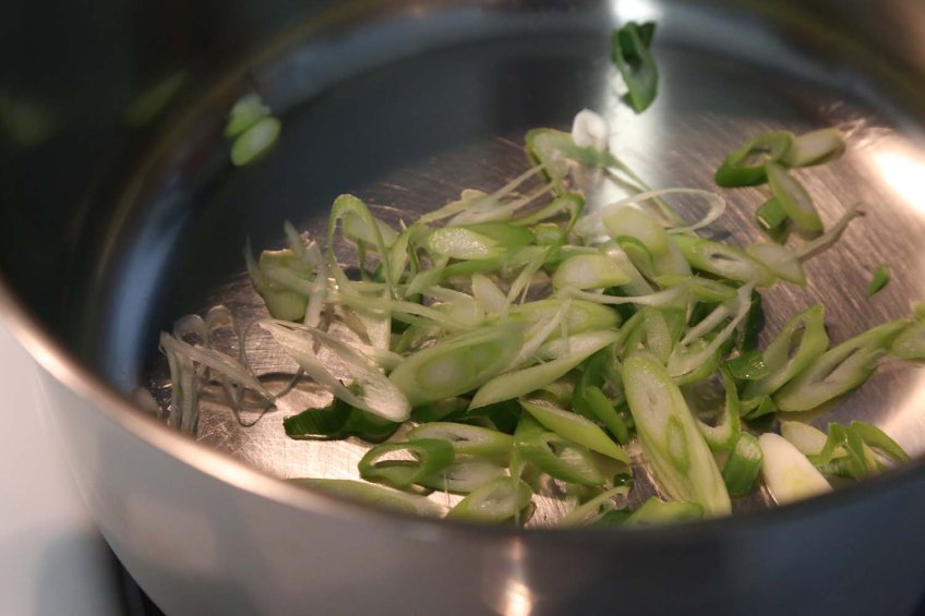 Making Molokhiah middle-eastern dish