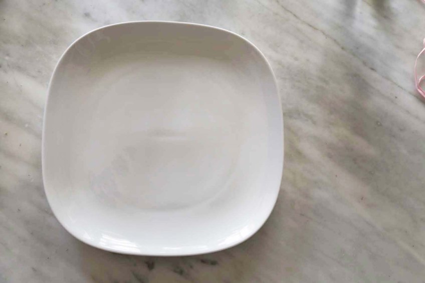 Middle-Eastern Eggplant Casseroles also known as Fatet Batinjan فتت بيتنجان or Fatet Makdous فتيت مكدوس empty white plate