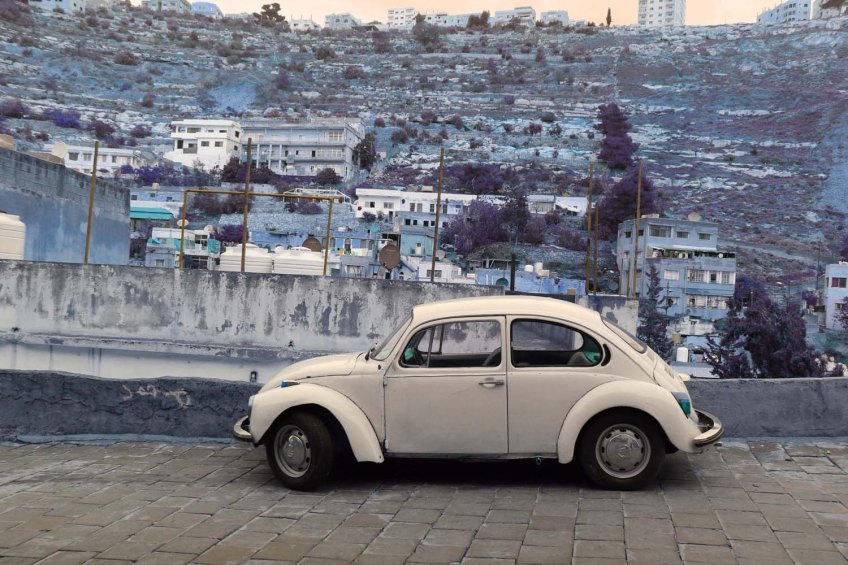 Al Salt, AsSalt, Al-Salt, AlSalt, Jordan, A very old white Volkswagen car by the city, سيارة فوكس قديمه fox