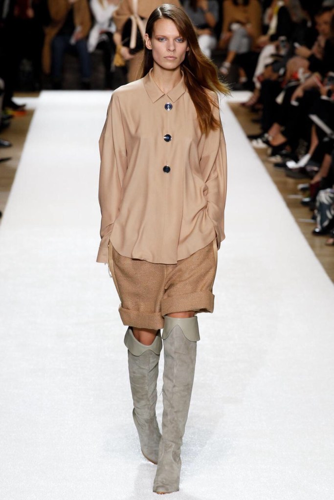 brown shirt and camel shorts Earth colors ready to wear