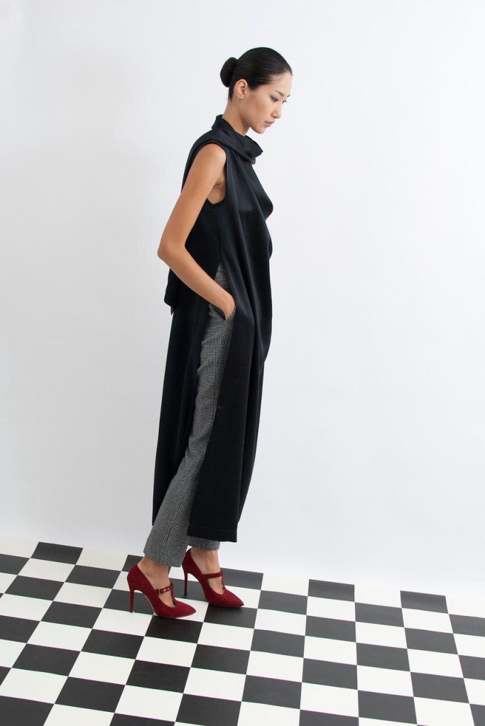 grey pants and long vest grey scale outfits