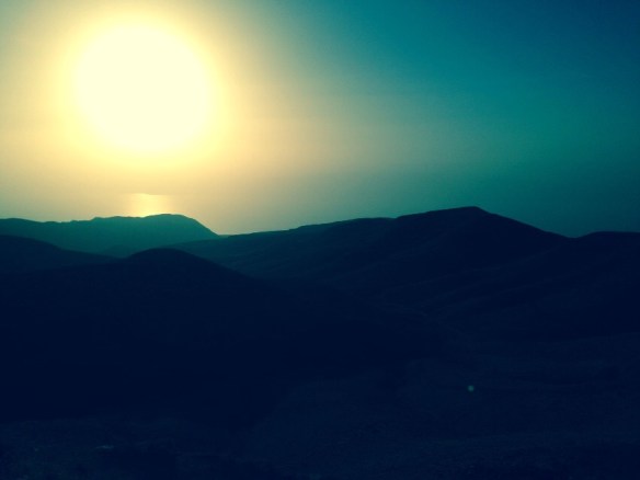 The historic ancient attraction in Jordan of the Mukawir Fortress Sunset