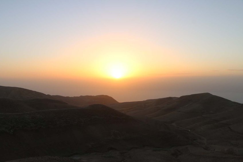 The historic ancient attraction in Jordan of the Mukawir Fortress Sunset