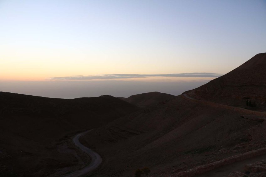 The historic ancient attraction in Jordan of the Mukawir Fortress Sunset
