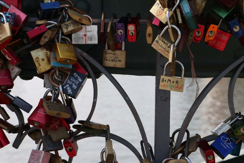 Love lock padlock bridge in Frankfurt