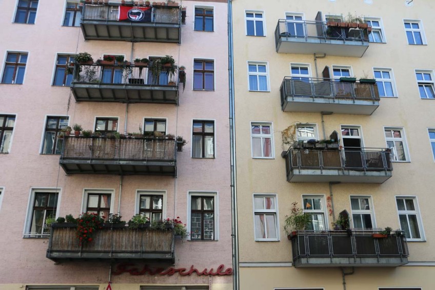 Pink and yellow building in Neukolln