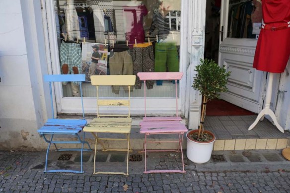 Blue yellow and pink chair