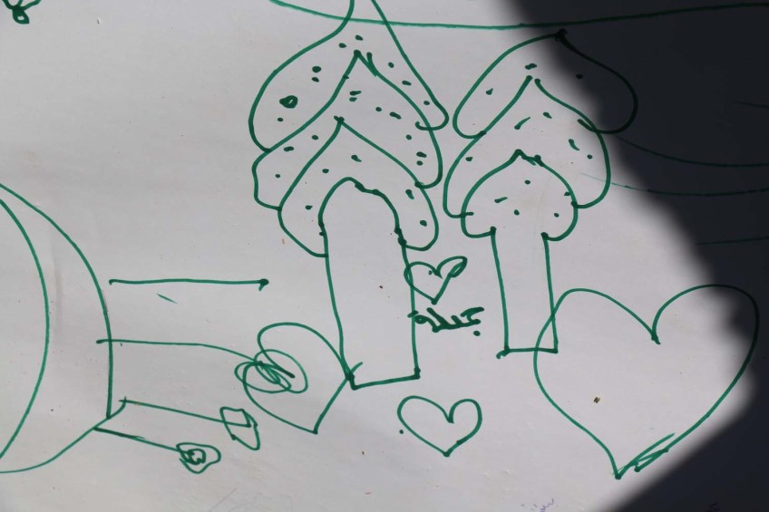 Refugee kids drawings what makes them happy at the jarash gaza refugee camp