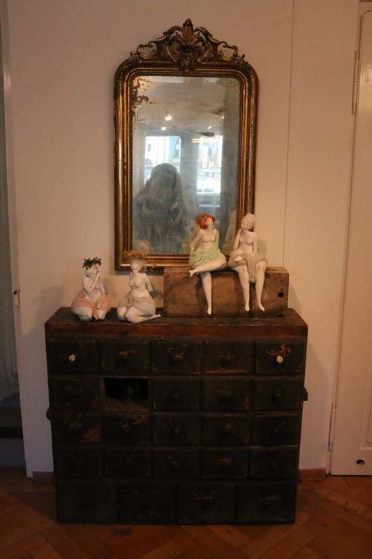 Artist sculptures of small ladies made with clay